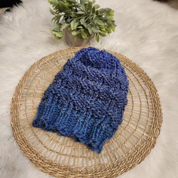 Handmade Loom Knit Stocking Cap in Blue - Picture 1 of 4